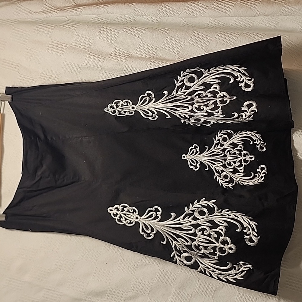 Black Embroidered Midi Length Skirt Sz. 14P